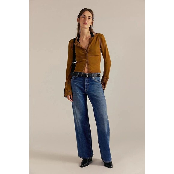 Free People We The Free Night Belle Cuff Cropped Blouse Top Studded XS 284324 - Picture 7 of 12